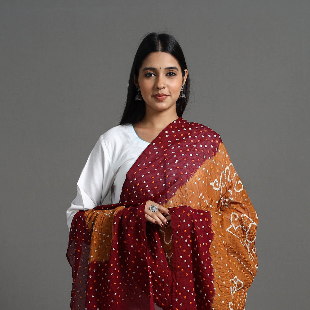 Maroon - Kutch Tie-Dye Cotton Bandhani Dupatta 08