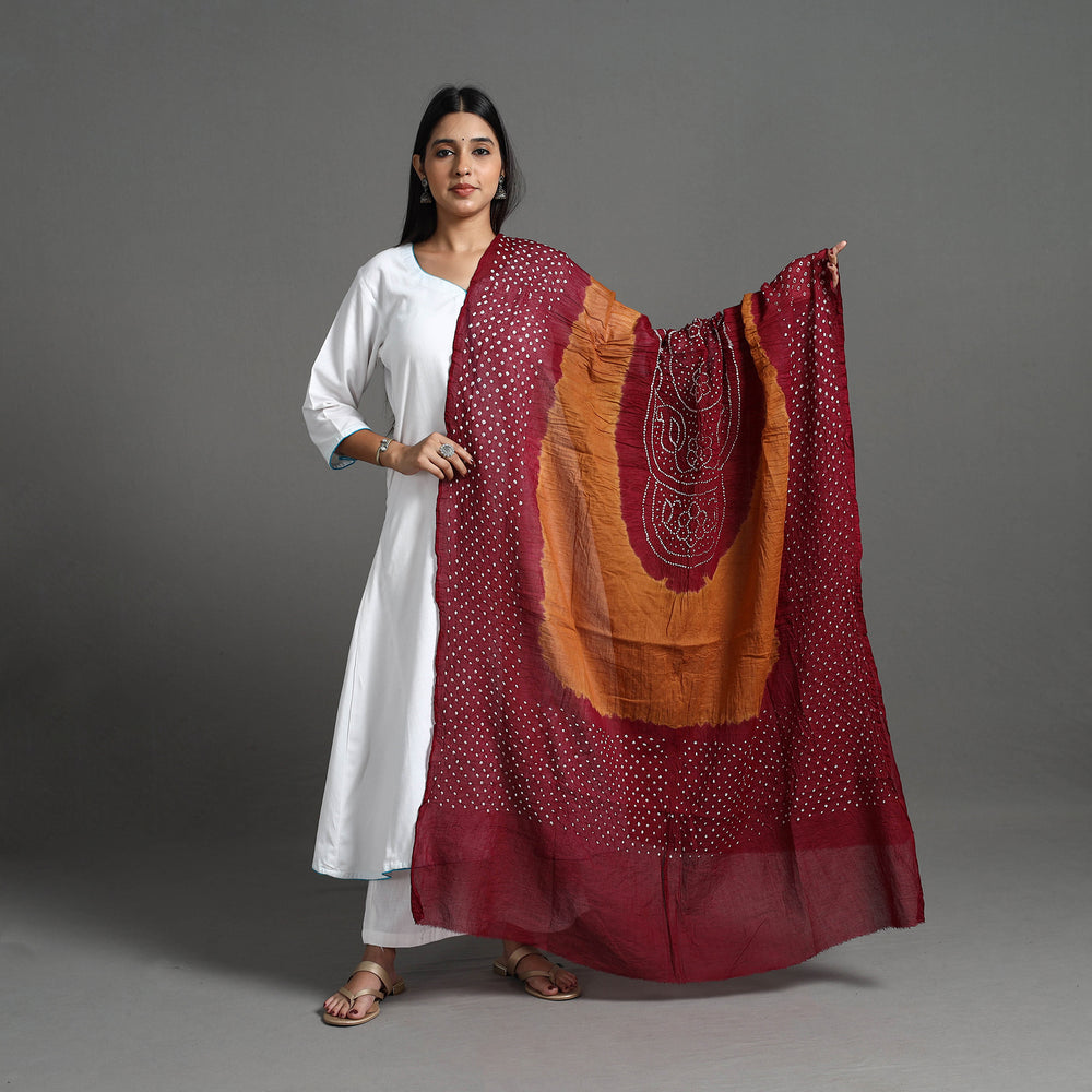 Maroon - Kutch Tie-Dye Cotton Bandhani Dupatta 09