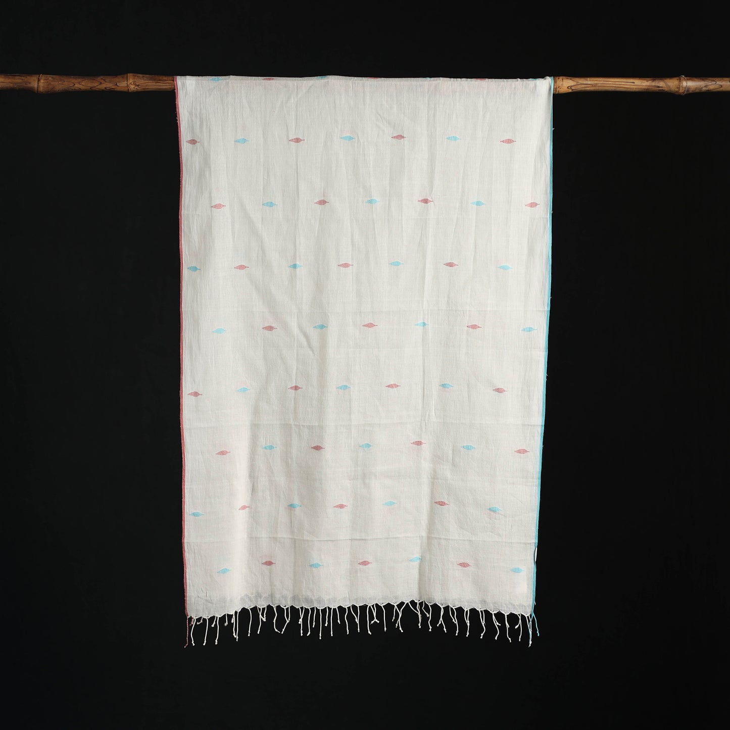 Phulia Jamdani Pure Handloom Cotton Stole with Tassels 24