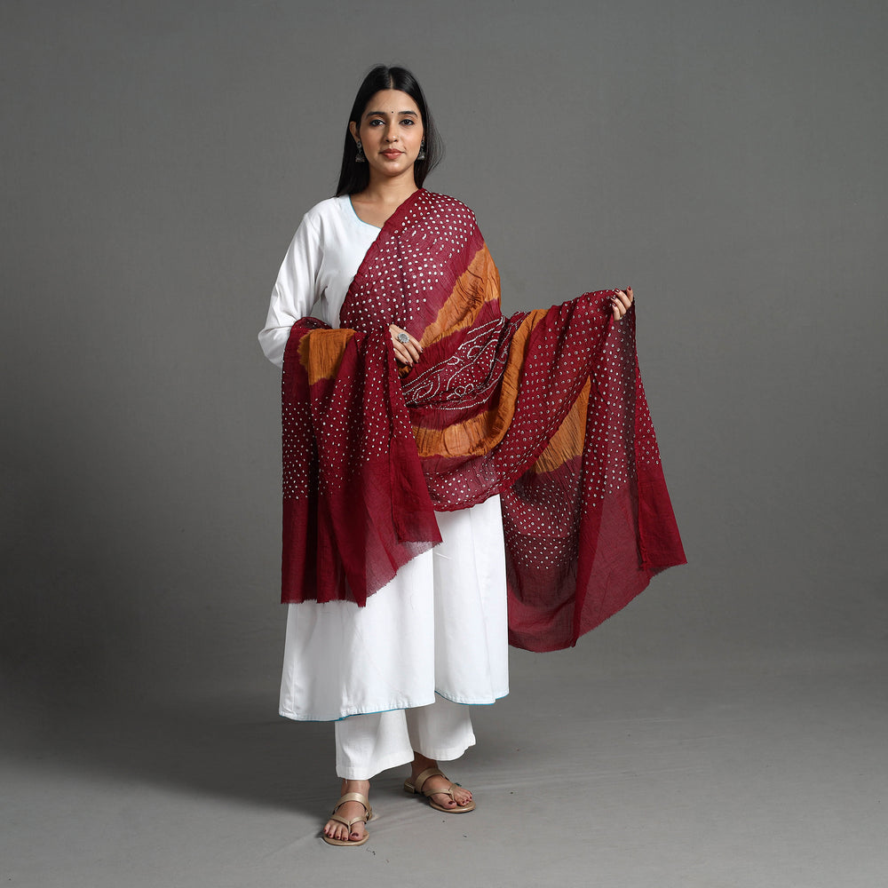 Maroon - Kutch Tie-Dye Cotton Bandhani Dupatta 09