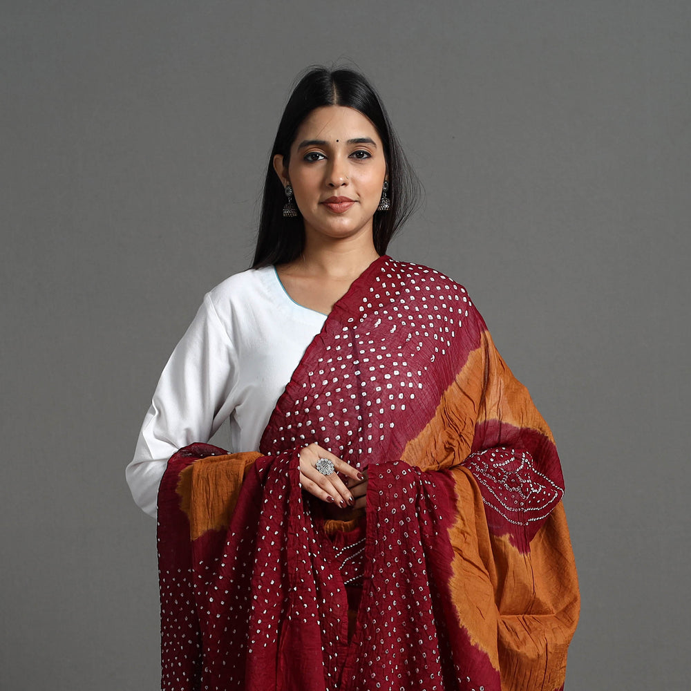 Maroon - Kutch Tie-Dye Cotton Bandhani Dupatta 09