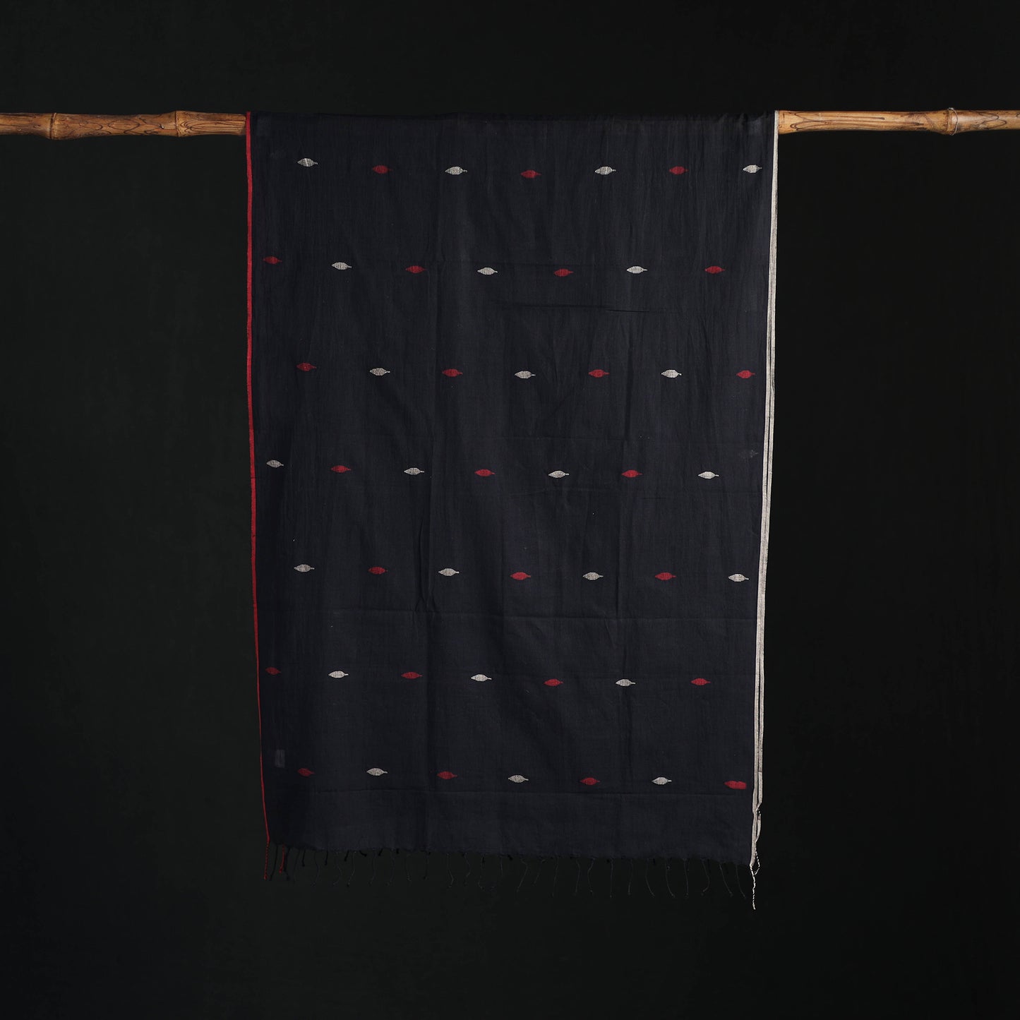 Phulia Jamdani Pure Handloom Cotton Stole with Tassels 22