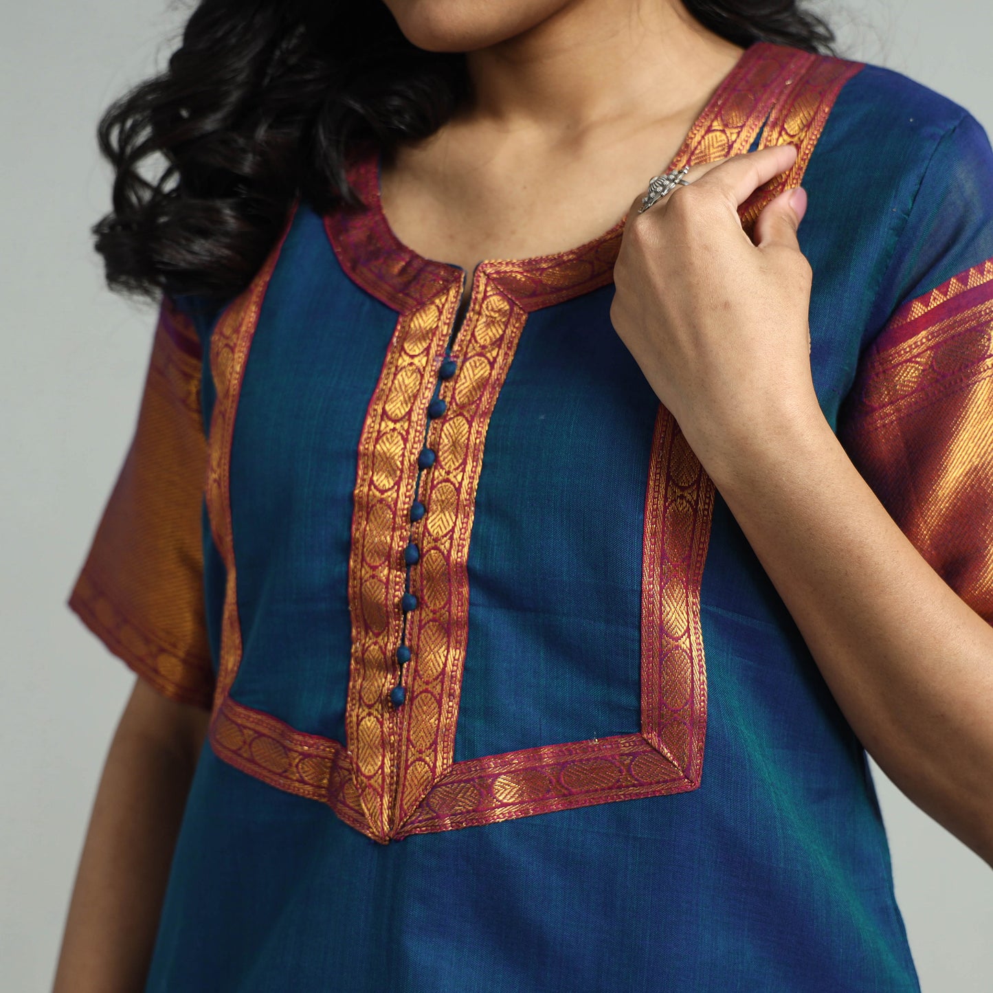 Blue - Dharwad Cotton Kurta with Palazzo & Dupatta Set