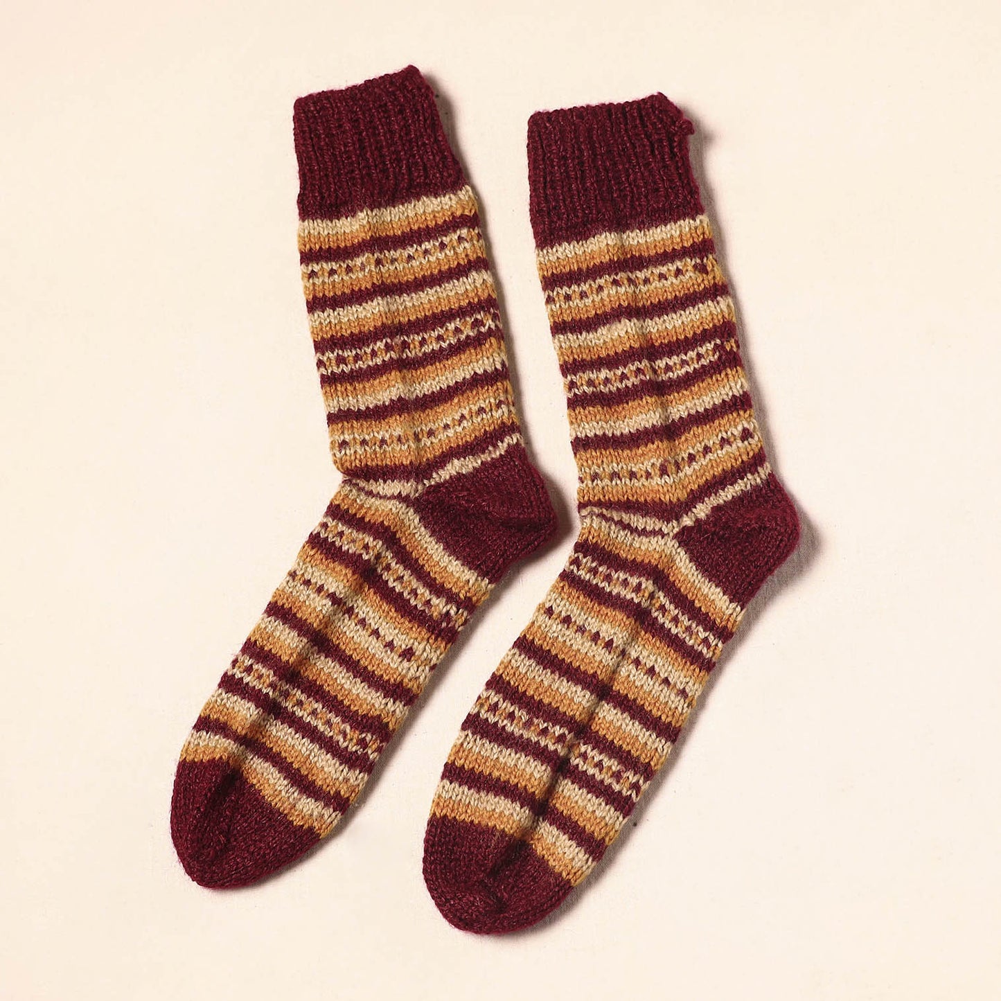 Maroon Kumaun Hand Knitted Woollen Socks (Adult) 