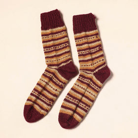 Maroon Kumaun Hand Knitted Woollen Socks (Adult) 