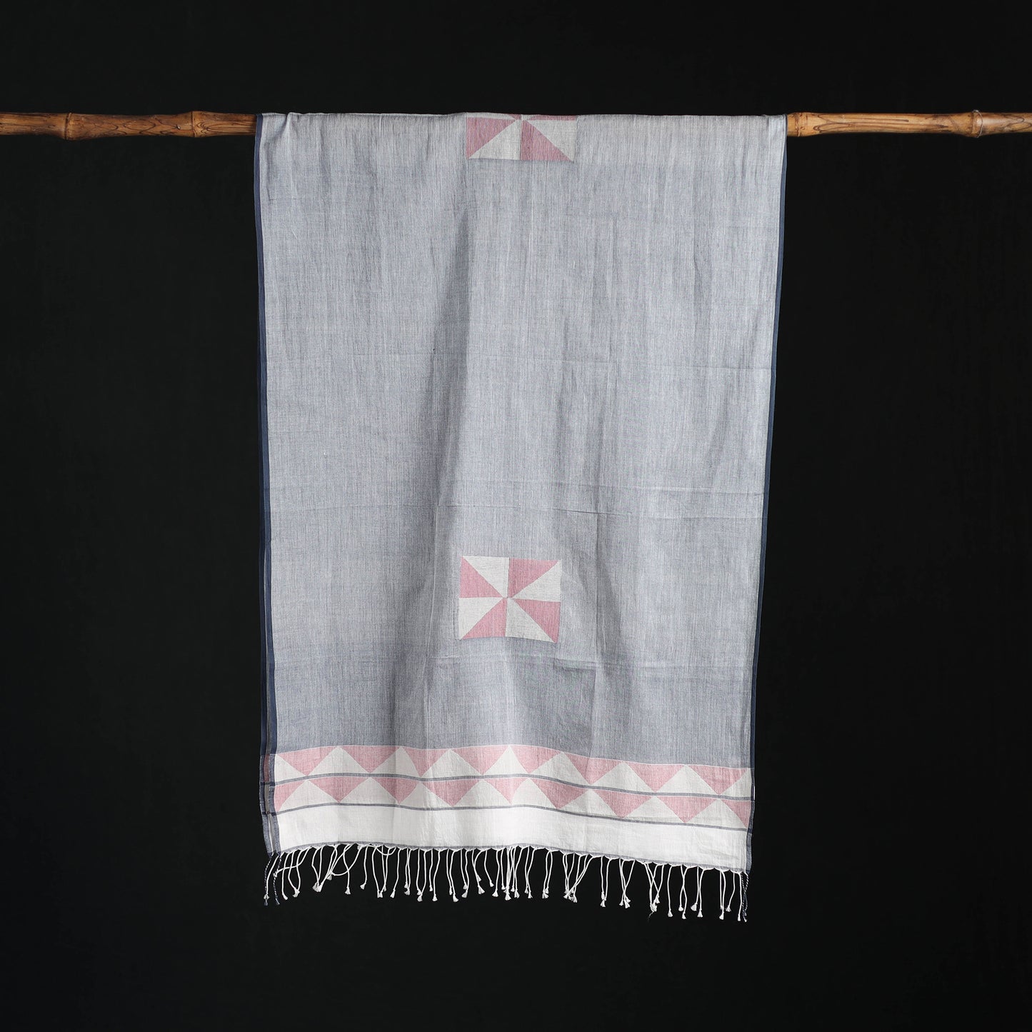 Phulia Jamdani Pure Handloom Cotton Stole with Tassels 21