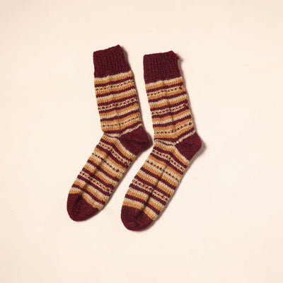 Maroon Kumaun Hand Knitted Woollen Socks (Adult) 
