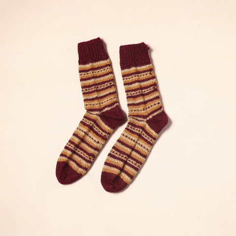 Maroon Kumaun Hand Knitted Woollen Socks (Adult) 