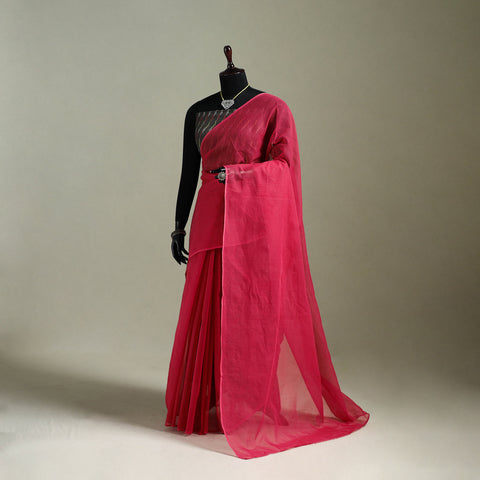 Pink - Nazaakat Kota Doria Cotton Plain Saree with Blouse & Jewellery Set 75