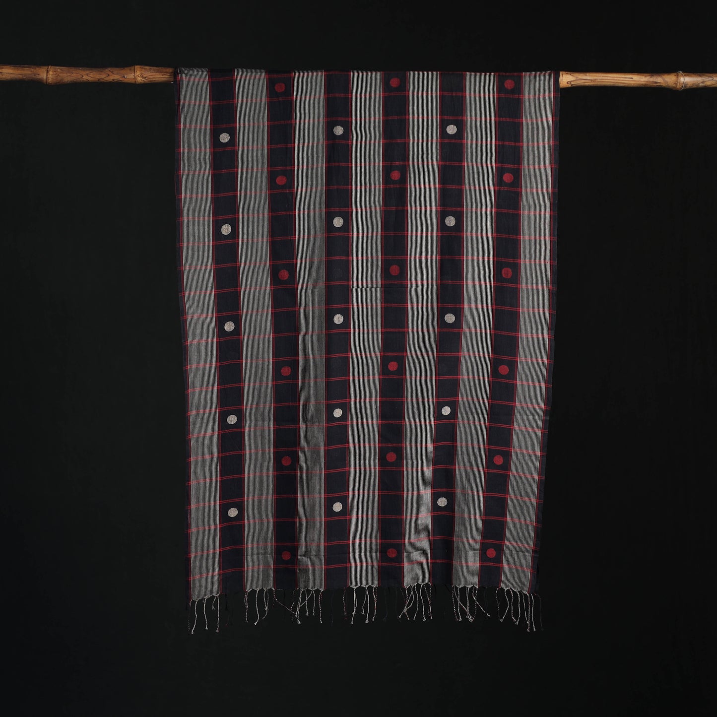 Phulia Jamdani Pure Handloom Cotton Stole with Tassels 17