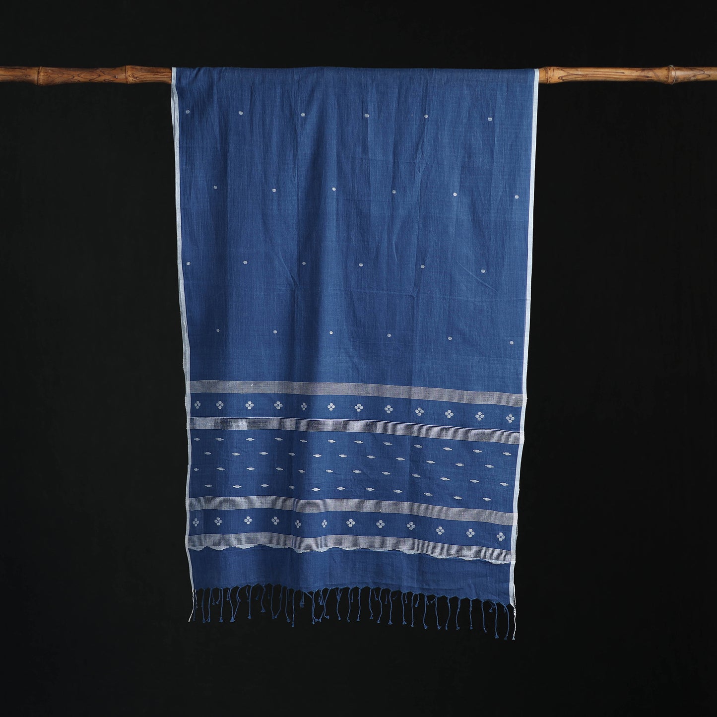 Phulia Jamdani Pure Handloom Cotton Stole with Tassels 14