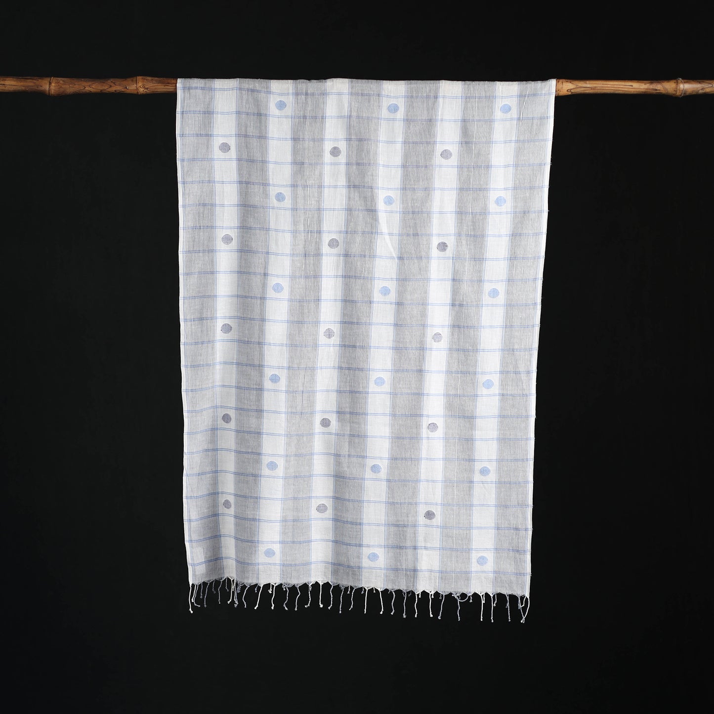Phulia Jamdani Pure Handloom Cotton Stole with Tassels 13