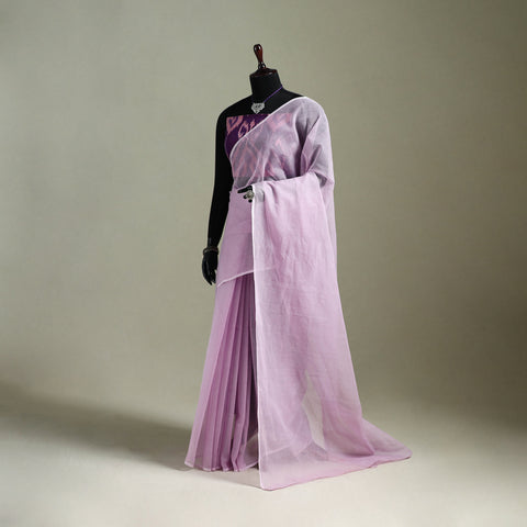 Purple - Nazaakat Kota Doria Cotton Plain Saree with Blouse & Jewellery Set 76
