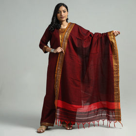 Maroon - Dharwad Cotton Kurta with Palazzo & Dupatta Set
