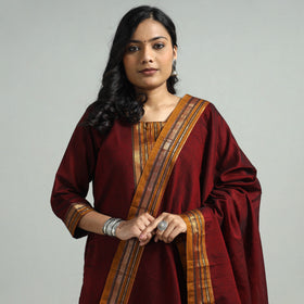 Maroon - Dharwad Cotton Kurta with Palazzo & Dupatta Set