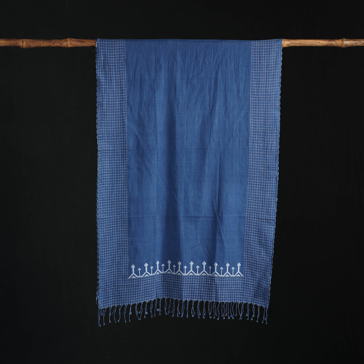 Phulia Jamdani Pure Handloom Cotton Stole with Tassels 08