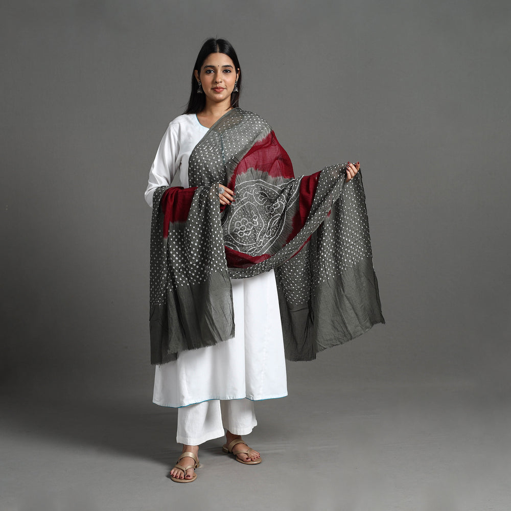 Maroon - Kutch Tie-Dye Cotton Bandhani Dupatta 14