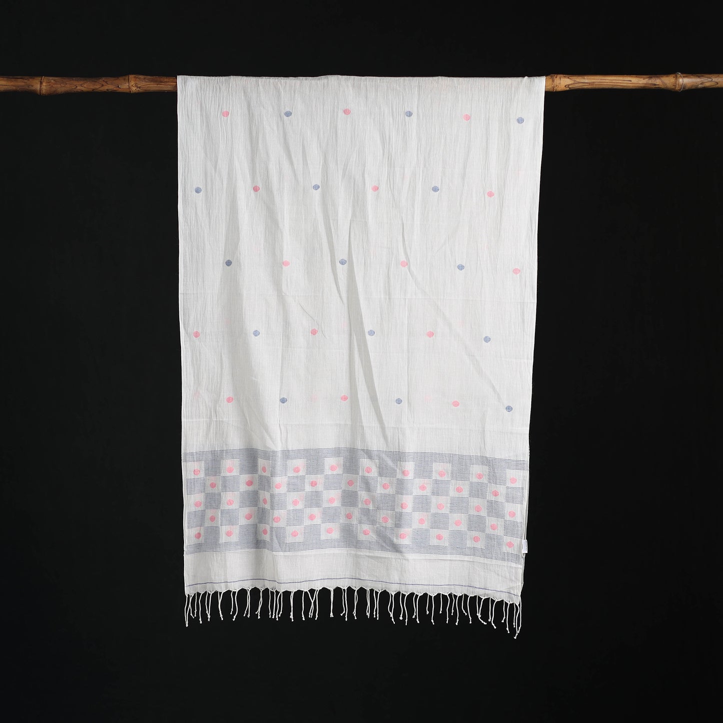Phulia Jamdani Pure Handloom Cotton Stole with Tassels 05