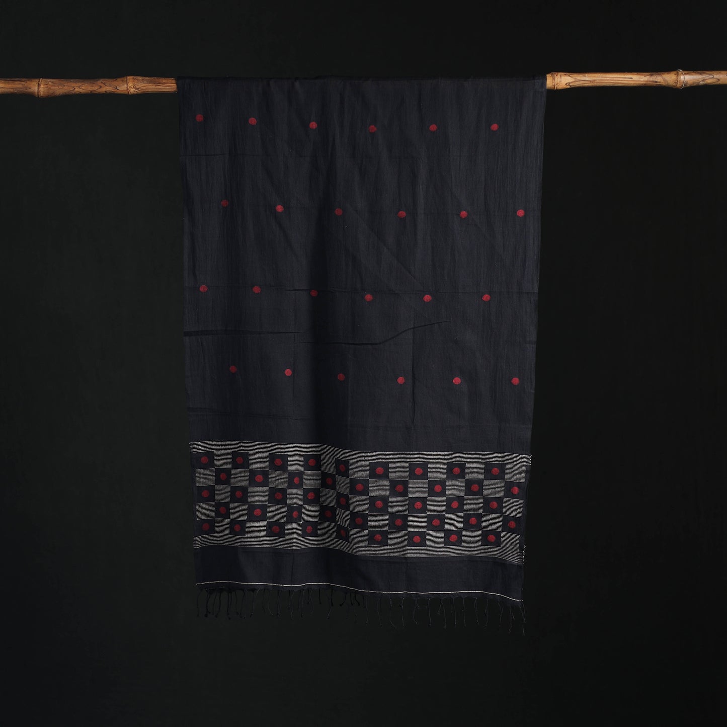 Phulia Jamdani Pure Handloom Cotton Stole with Tassels 03