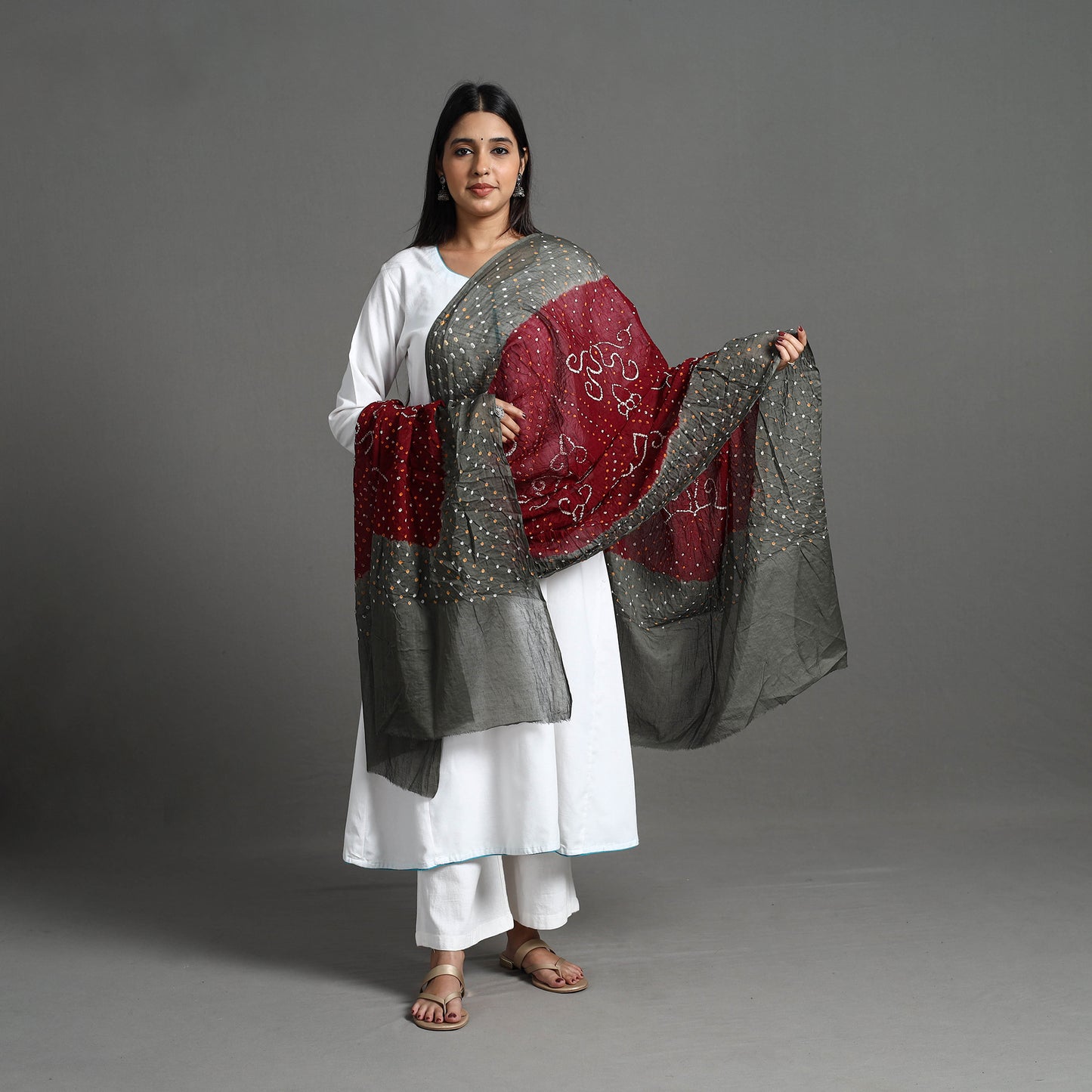 Maroon - Kutch Tie-Dye Cotton Bandhani Dupatta 15