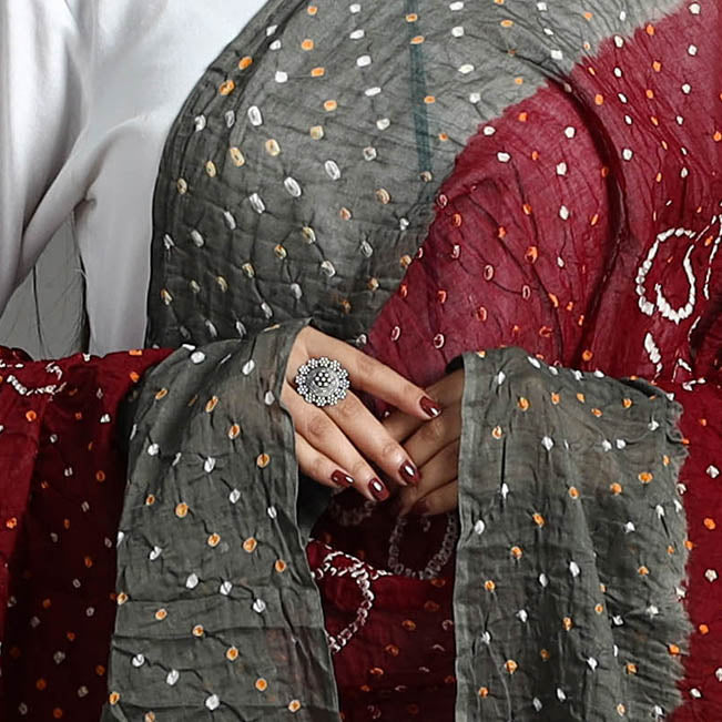 Maroon - Kutch Tie-Dye Cotton Bandhani Dupatta 15