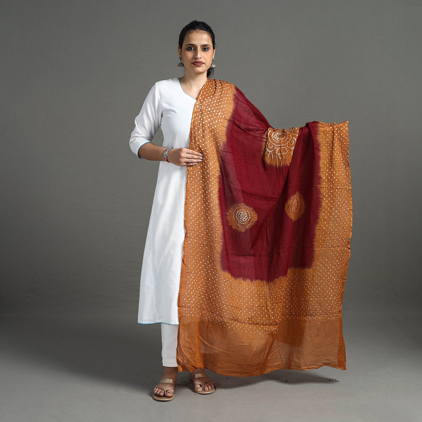 Brown - Kutch Tie-Dye Cotton Bandhani Dupatta 27