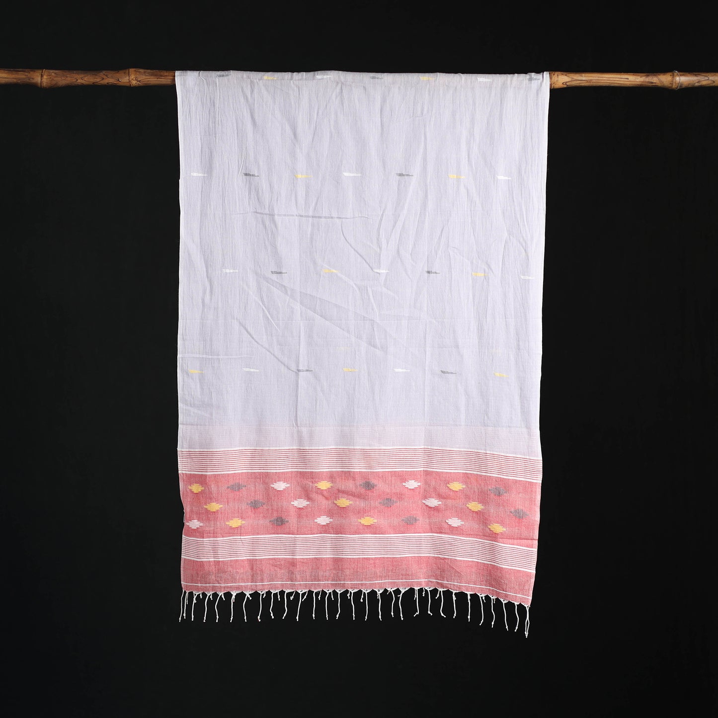Phulia Jamdani Pure Handloom Cotton Stole with Tassels 02