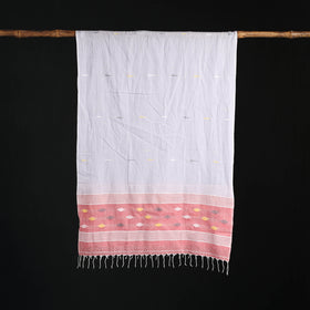 Phulia Jamdani Pure Handloom Cotton Stole with Tassels 02