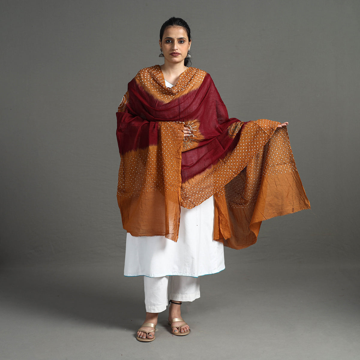 Brown - Kutch Tie-Dye Cotton Bandhani Dupatta 27