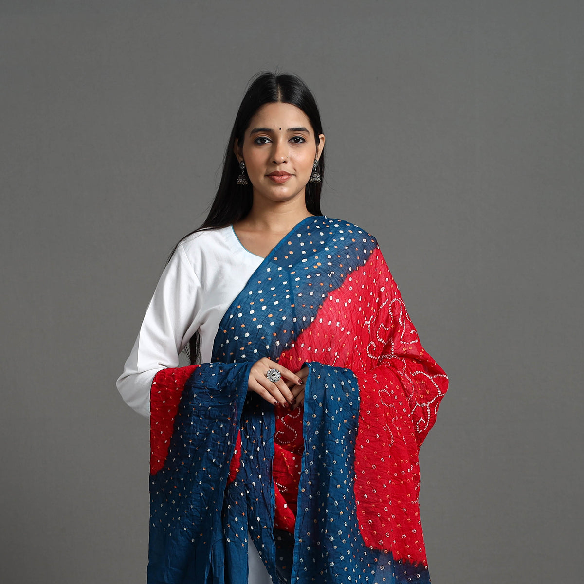 Red - Kutch Tie-Dye Cotton Bandhani Dupatta 16