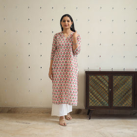 Peach - Block Print Cotton Straight Sanganeri Kurta 27