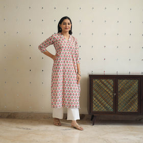 Peach - Block Print Cotton Straight Sanganeri Kurta 27