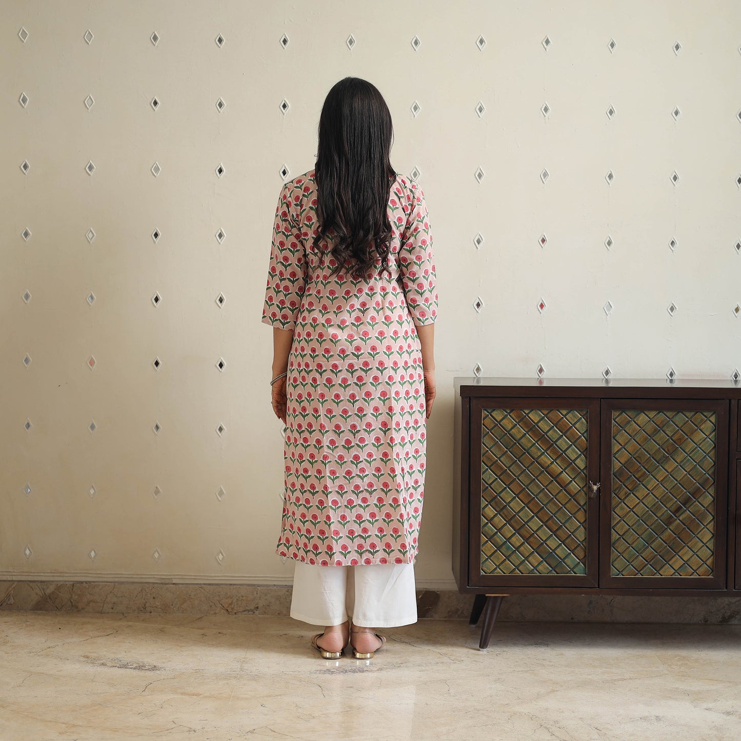 Peach - Block Print Cotton Straight Sanganeri Kurta 27