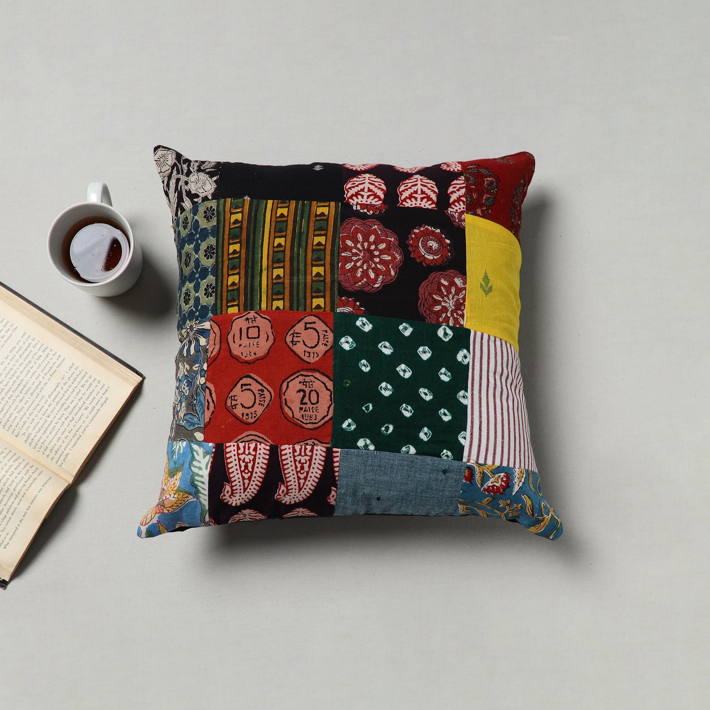 Handcrafted Cotton Patchwork Cushion Cover (16 x 16 in) 30