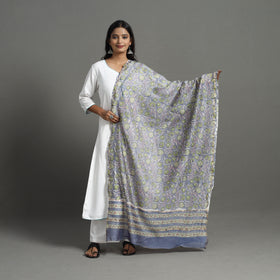 Purple - Chanderi Silk Sanganeri Print Dupatta 21