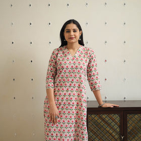 Peach - Block Print Cotton Straight Sanganeri Kurta 27