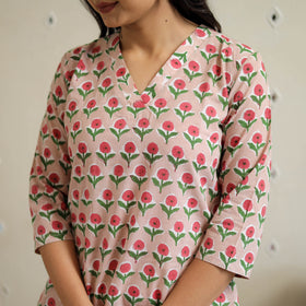 Peach - Block Print Cotton Straight Sanganeri Kurta 27
