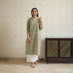 Buy Green Block Print Cotton Straight Sanganeri Kurta 