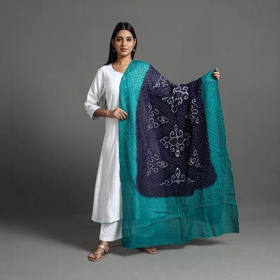 Blue - Kutch Tie-Dye Cotton Bandhani Dupatta 20