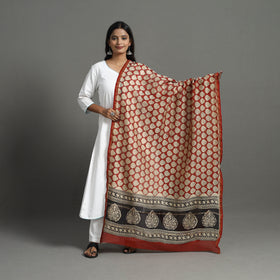  Red Chanderi Silk Bagru Print Dupatta with Zari Border 