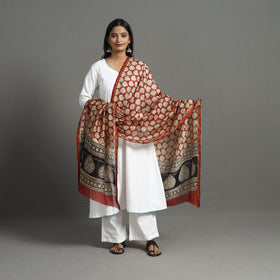  Red Chanderi Silk Bagru Print Dupatta with Zari Border 