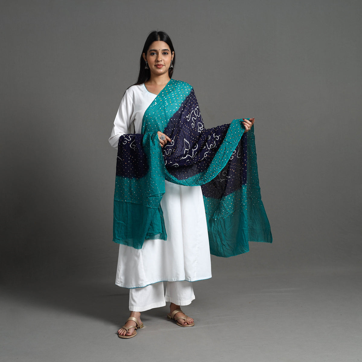 Blue - Kutch Tie-Dye Cotton Bandhani Dupatta 20