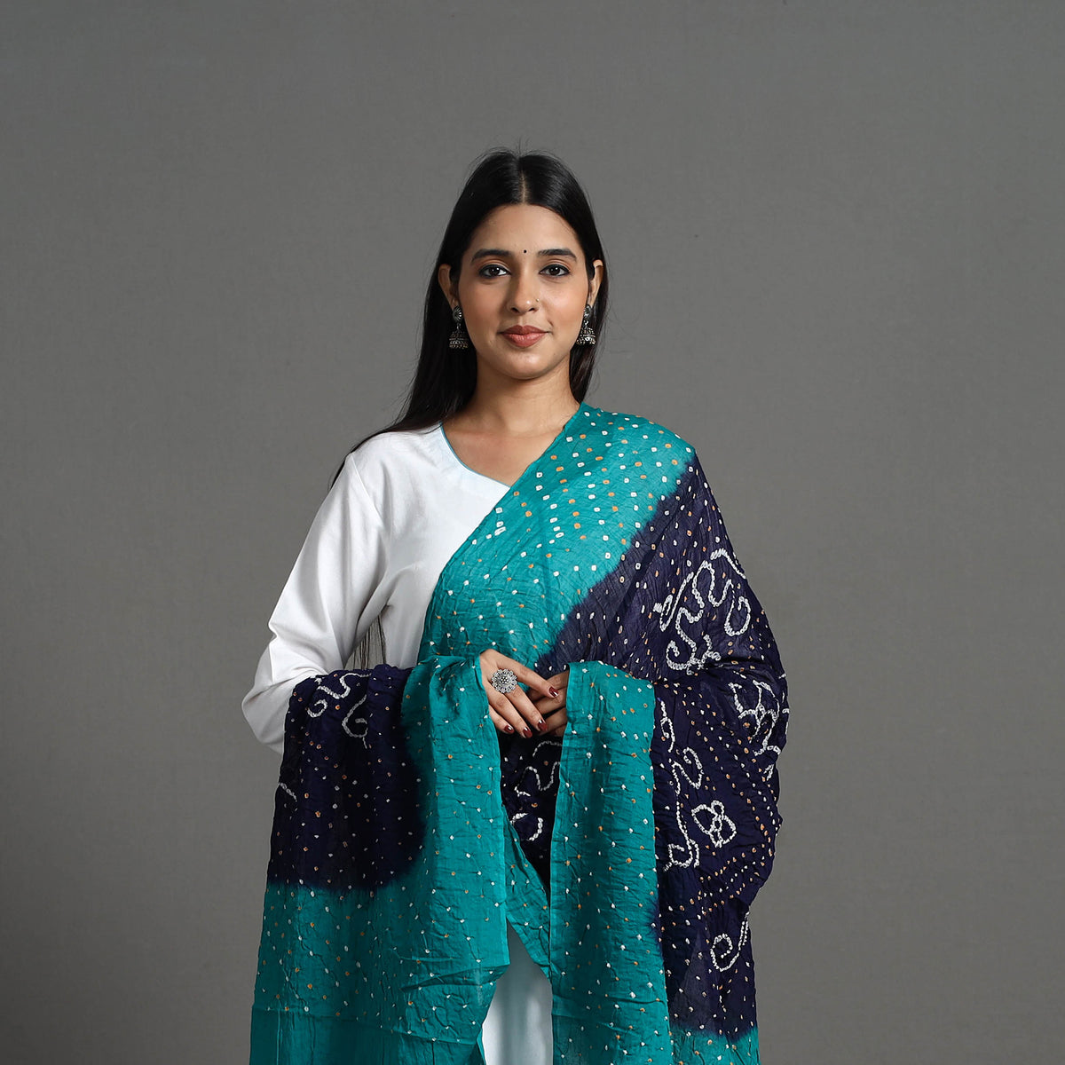 Blue - Kutch Tie-Dye Cotton Bandhani Dupatta 20