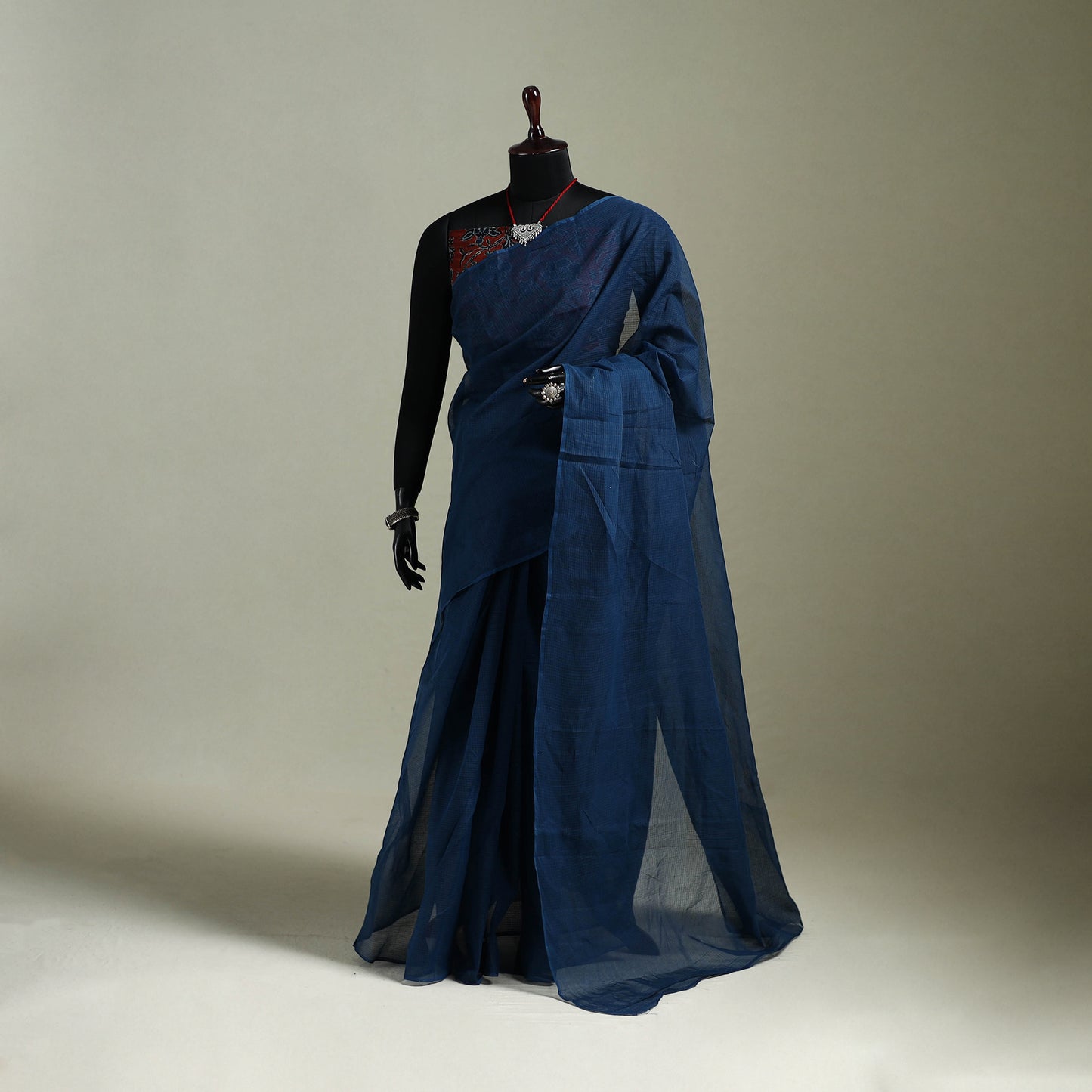 Blue - Nazaakat Kota Doria Cotton Plain Saree with Blouse & Jewellery Set 79