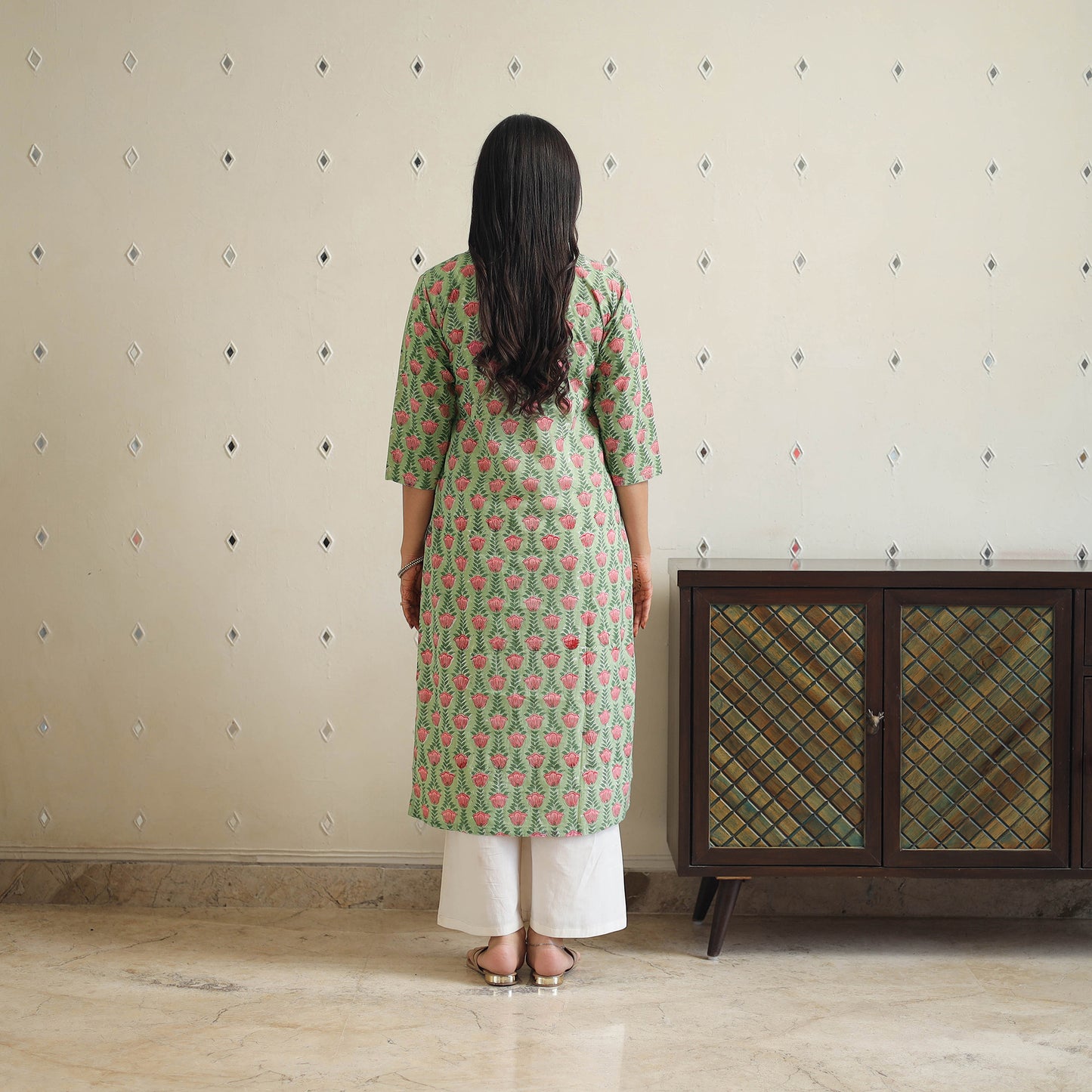 Buy Green Block Print Cotton Straight Sanganeri Kurta 