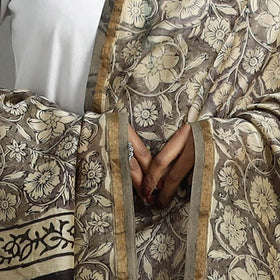 Grey - chanderi silk bagru dupatta with zari border 23