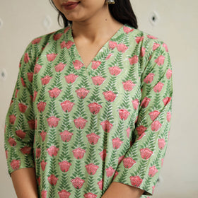 Buy Green Block Print Cotton Straight Sanganeri Kurta 