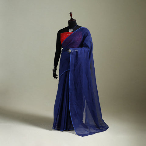 Blue - Nazaakat Kota Doria Cotton Plain Saree with Blouse & Jewellery Set 80