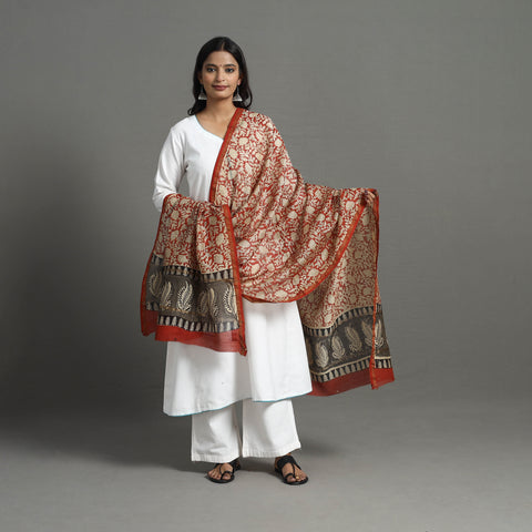 Orange - Chanderi Silk Bagru Print Dupatta with Zari Border 27