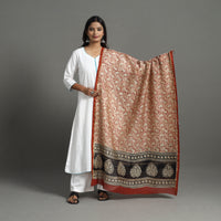 Orange - Chanderi Silk Bagru Print Dupatta with Zari Border 28